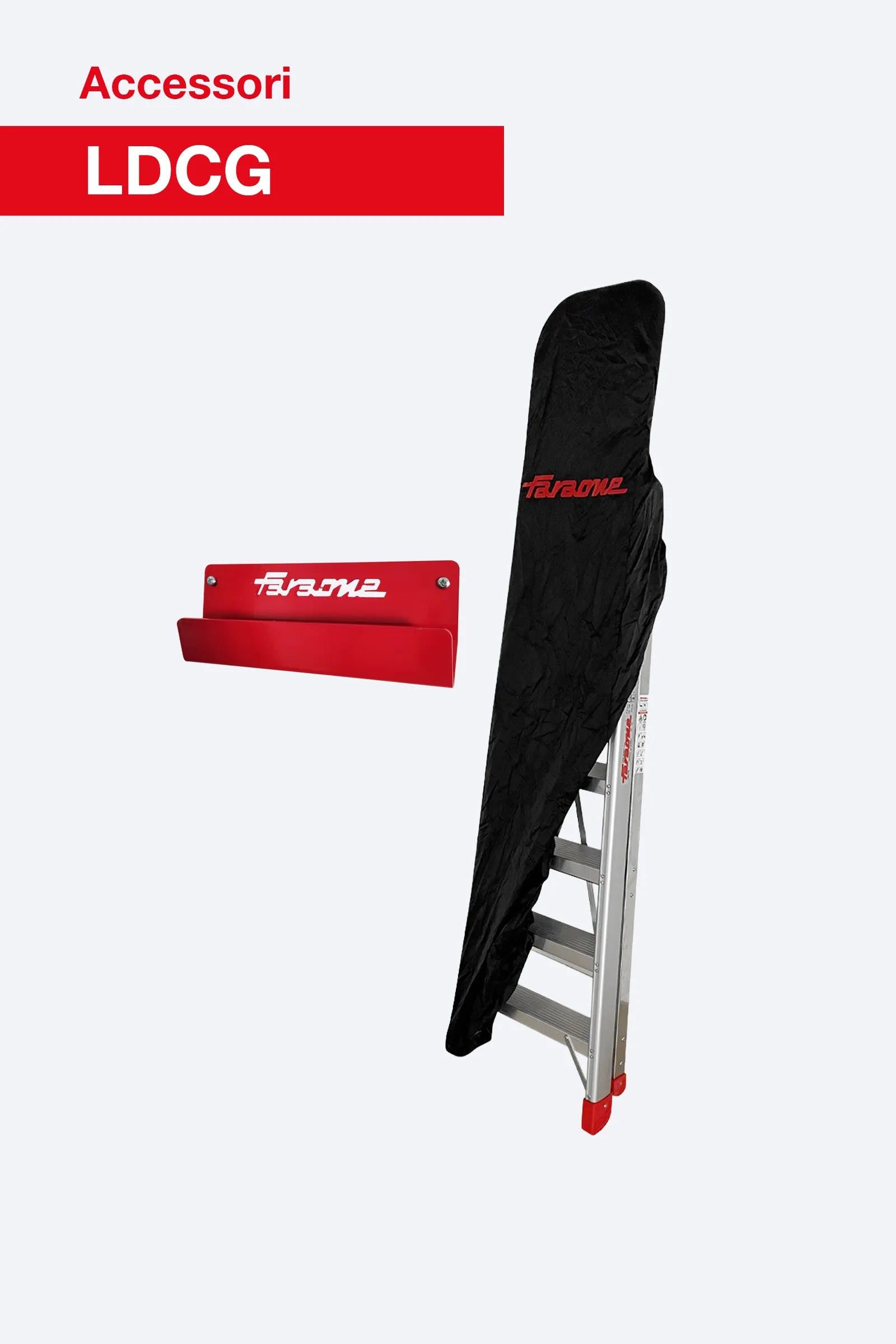 Gancio porta scala e custodia di copertura LDCG7 Faraone per scale professionali Lady e Domus da3 a 7 gradini