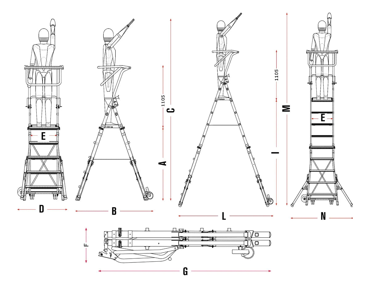 Immagine della scheda tecnica del prodotto PLS – Scala professionale in alluminio a forbice telescopica con piattaforma