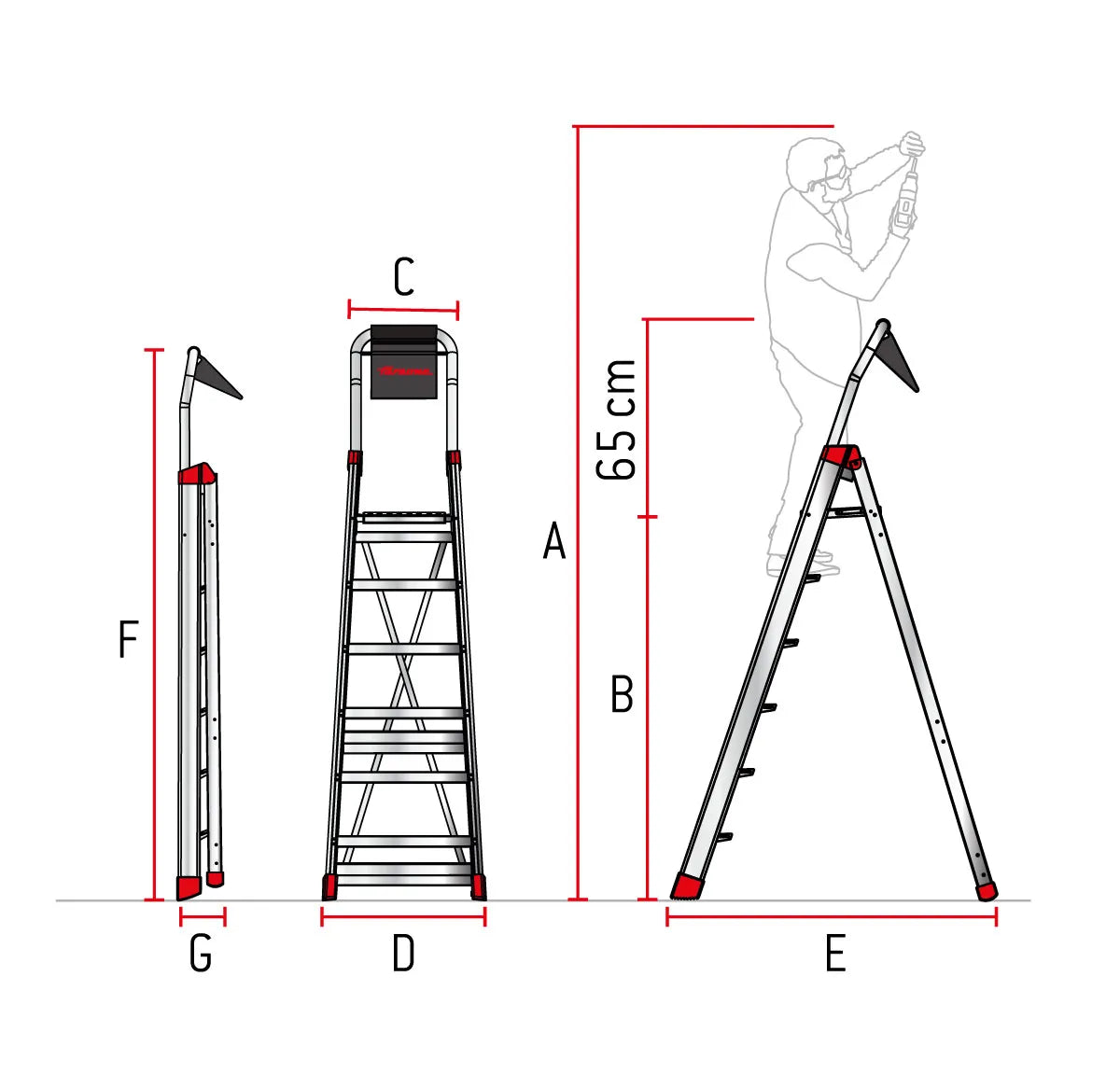 Immagine della scheda tecnica del prodotto LADY – Scala professionale in alluminio a forbice