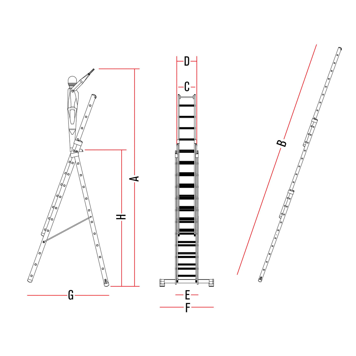 Immagine della scheda tecnica del prodotto S3.EM - Scala professionale in alluminio multiuso 3 elementi
