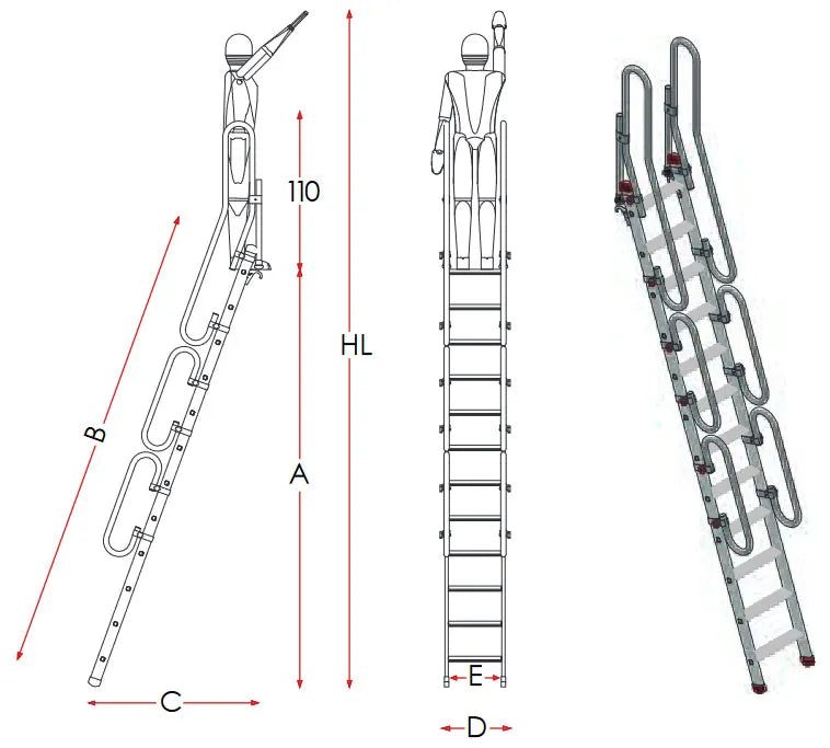 Immagine della scheda tecnica del prodotto SAS – Scala professionale in alluminio singola in appoggio