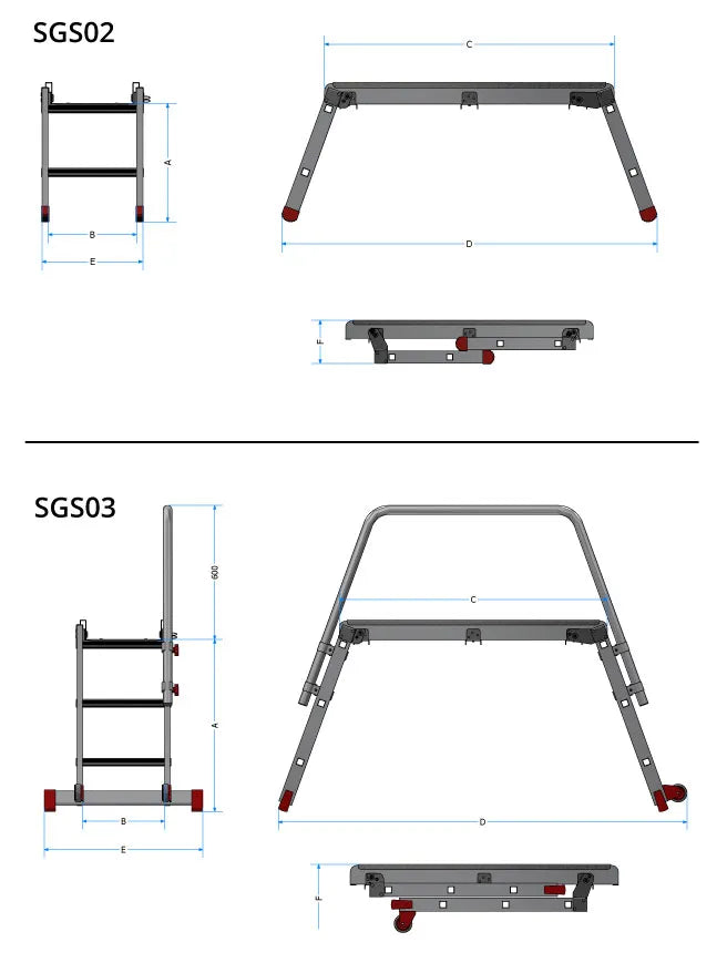 Immagine della scheda tecnica del prodotto SGS – Sgabello professionale in alluminio richiudibile con passerella