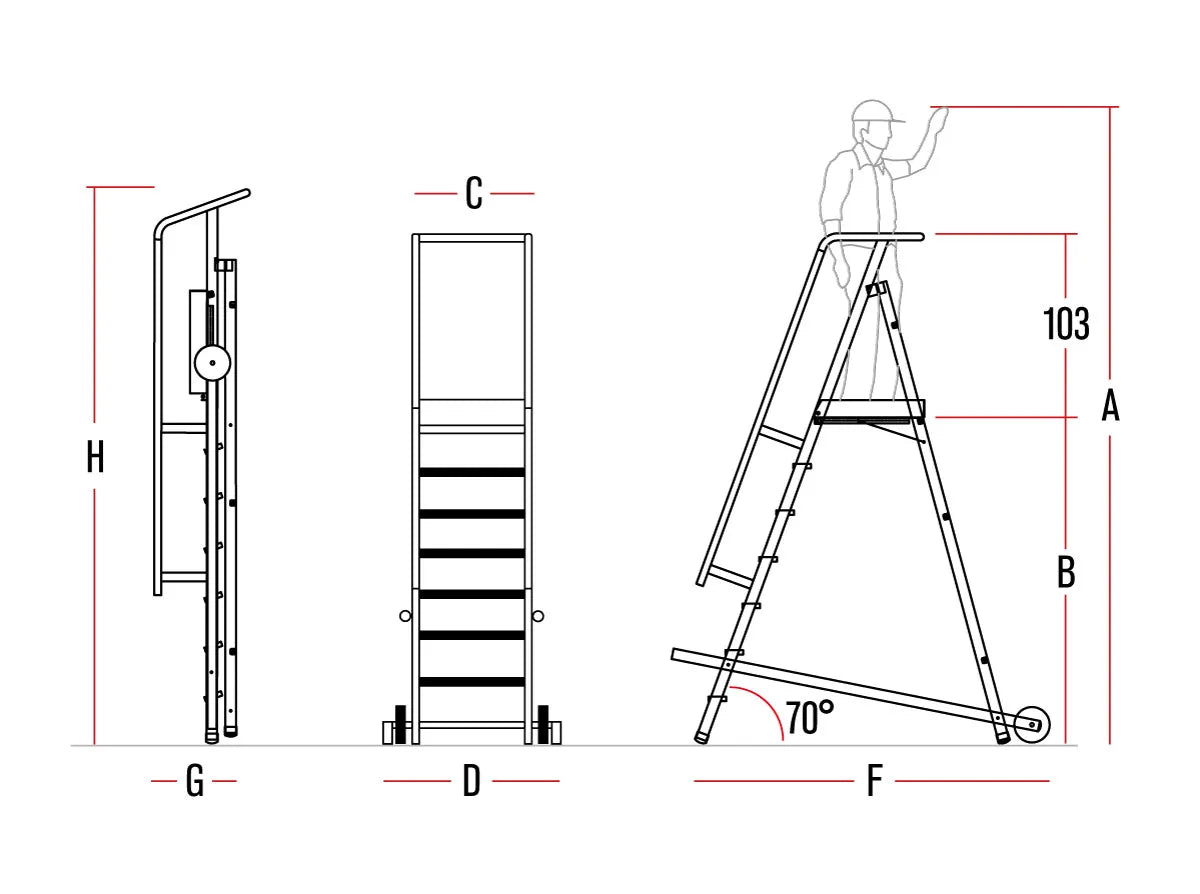 Immagine della scheda tecnica del prodotto SM – Scala professionale in alluminio a castello con piattaforma