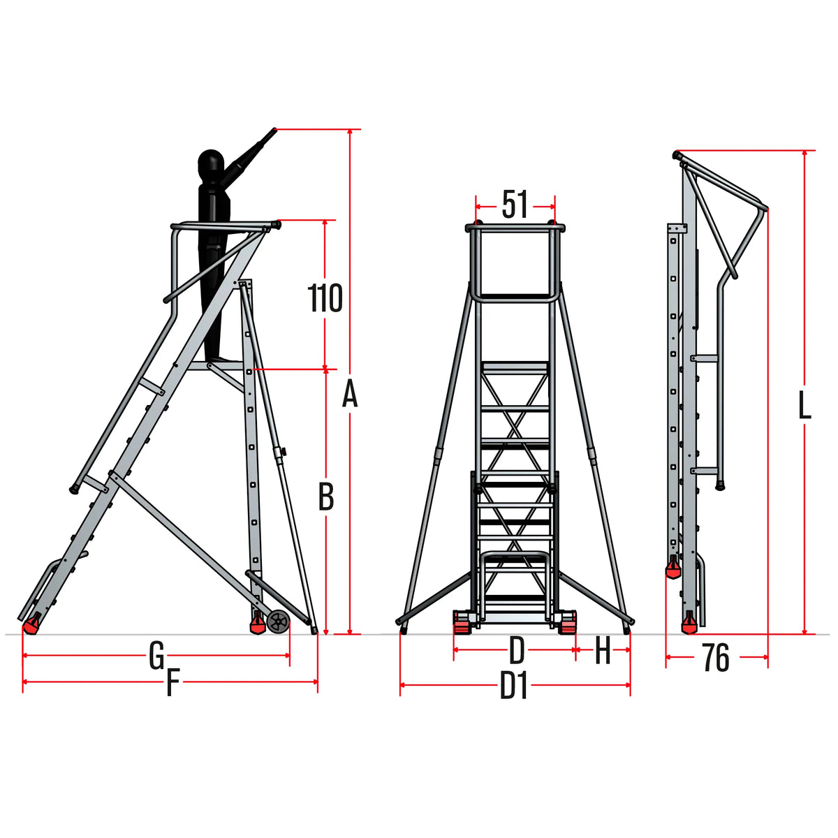 Immagine della scheda tecnica del prodotto SMT – Scala professionale in alluminio a castello