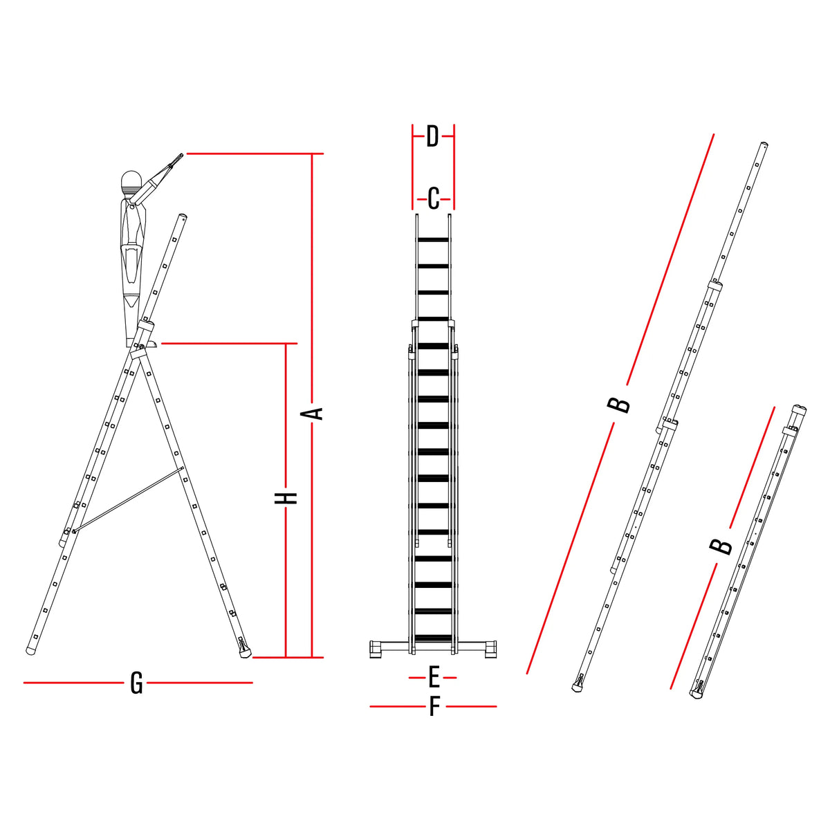 Immagine della scheda tecnica del prodotto ST.3N- Scala professionale in alluminio multiuso 3 elementi