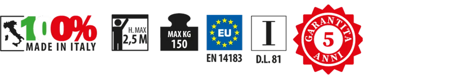 Pittogrammi tecnici e certificazioni del prodotto SGA – Sgabello professionale