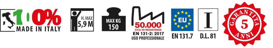 Pittogrammi tecnici e certificazioni del prodotto SMT – Scala professionale in alluminio a castello